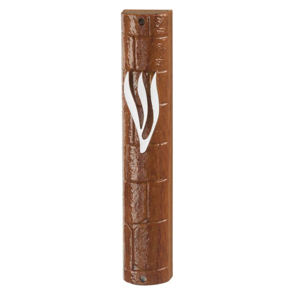 Plastic Mezuzah Cover Wood Painted with Rubber Cork 15 cm- "The Kotel" with the letter Shin