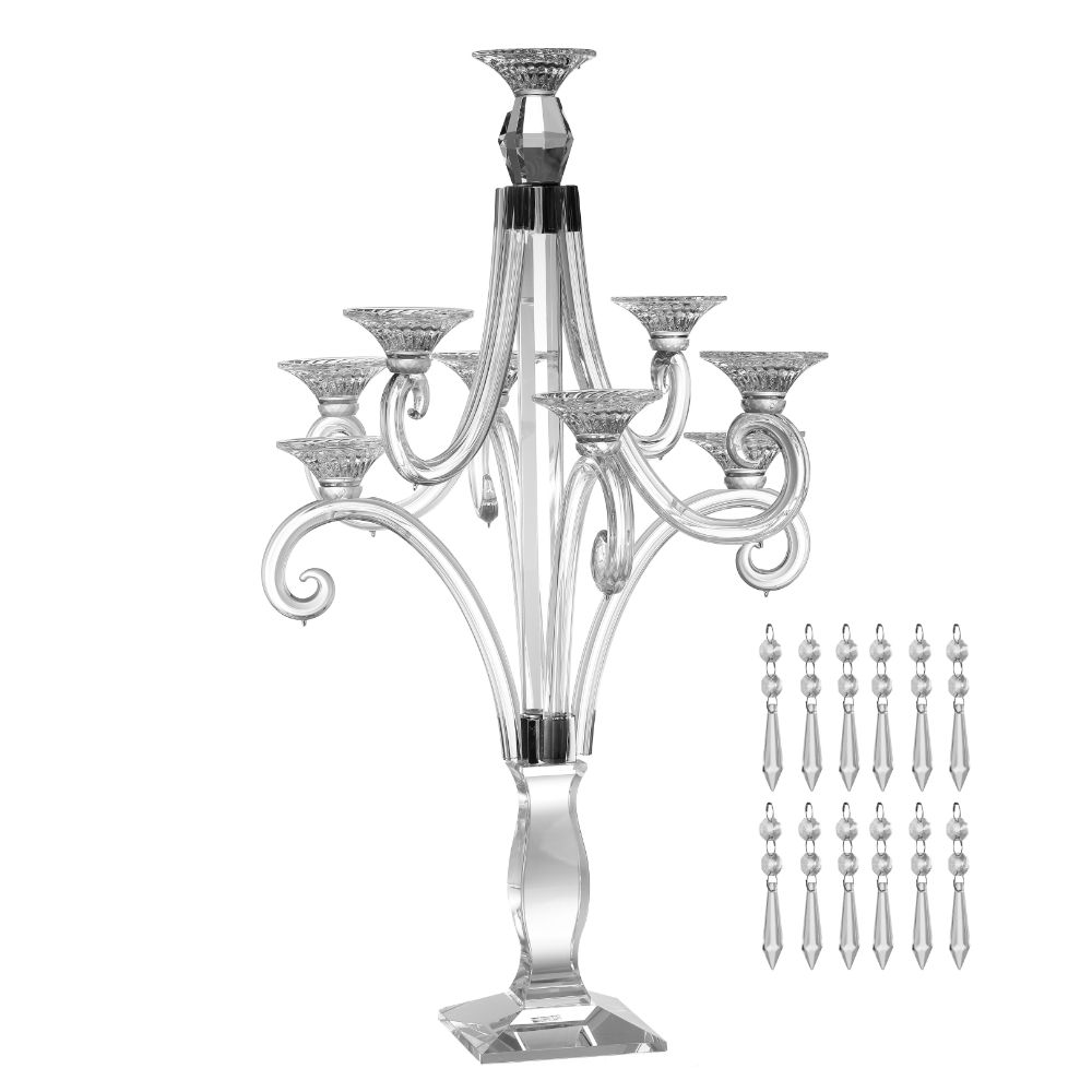 Crystal and Black Candelabra with Hanging Crystals - 9 Branches 27.5"
