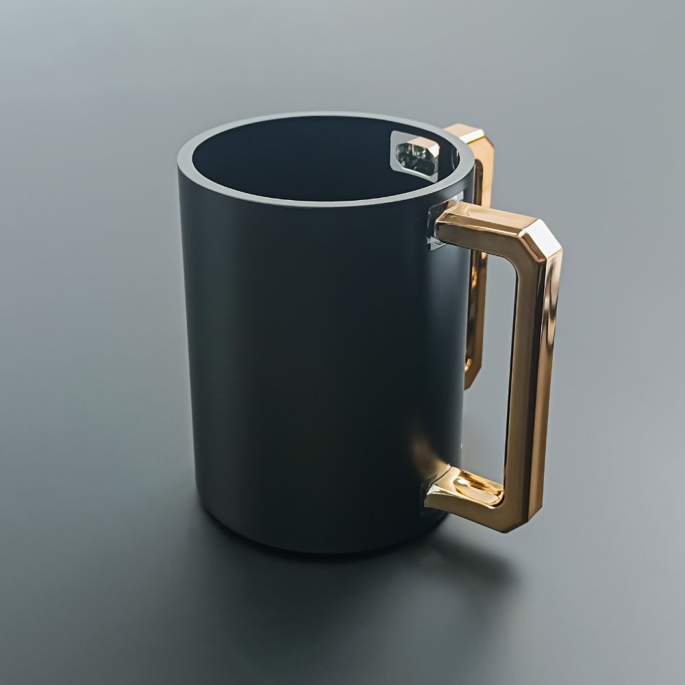 Acrylic Washing Cup Black with Gold Handles