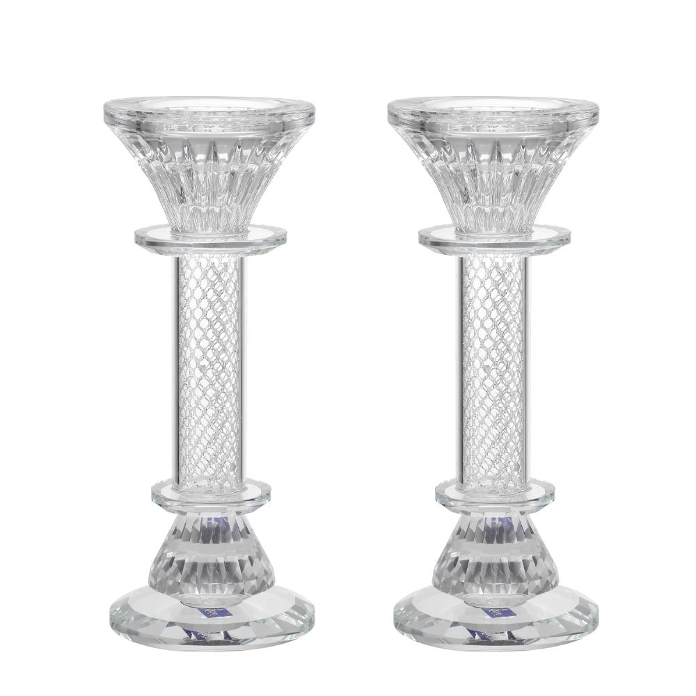 Crystal Candlestick Silver Paper Filling 7"