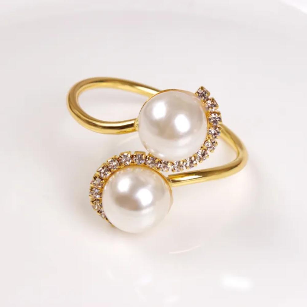 Gold with Diamonds & Pearls Napkin Rings Set of 4