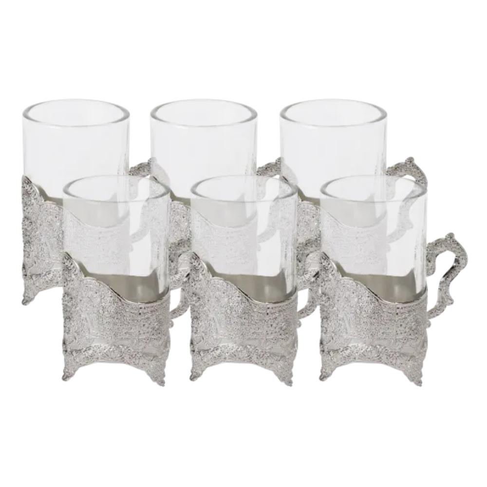 Set Of 6 Small Cups Filigree Design With Handle 4 oz