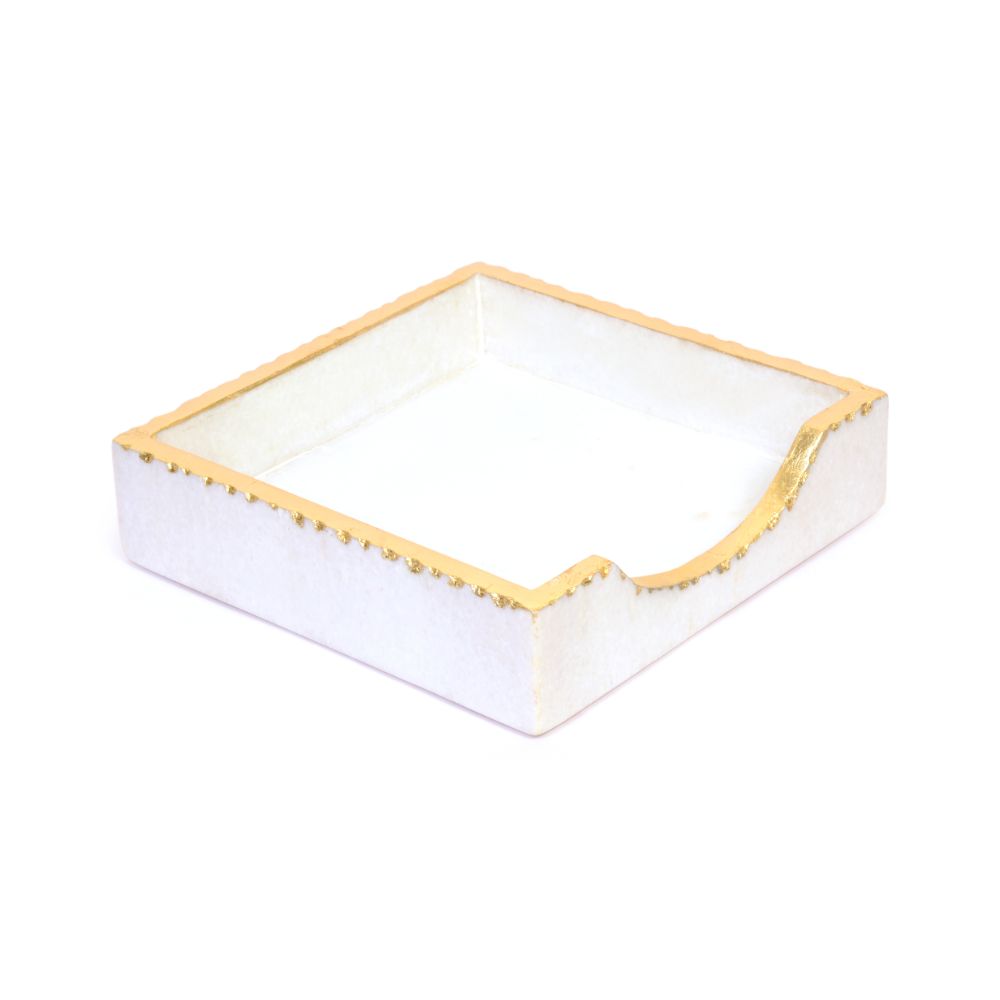 White Marble open Napkin holder with gold foiling