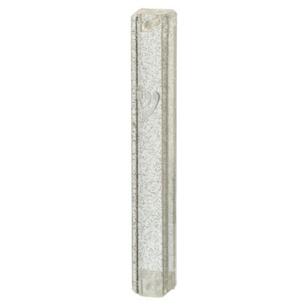Plastic Mezuzah 12 cm Dotted SLV with Rubber Cork and letter Shin