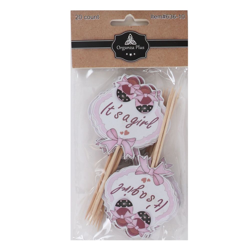 18 Pink Round "Its a Girl" Toothpicks for Cake Decarotion