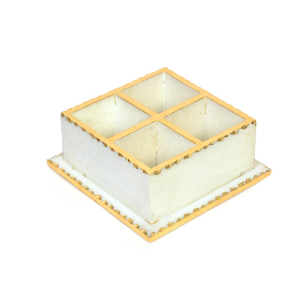 White Marble Cutlery stand with gold foiling