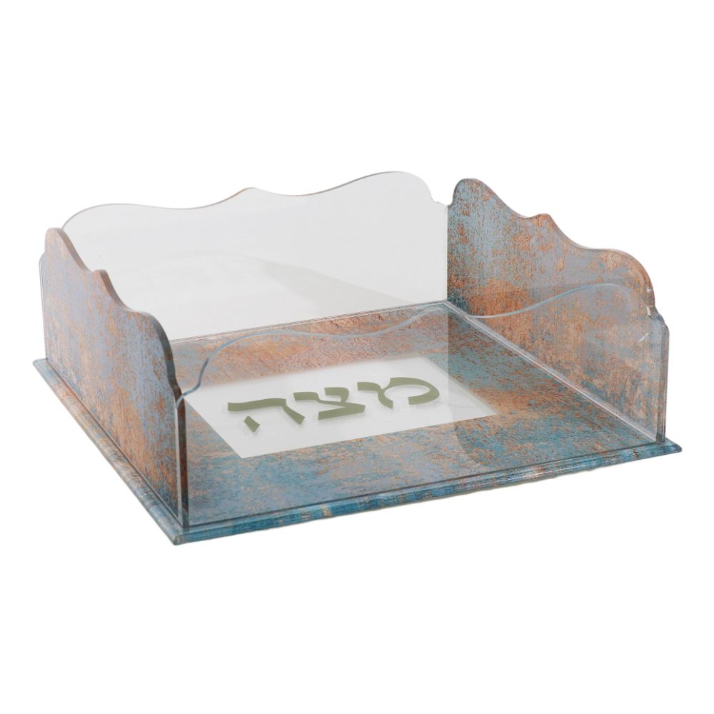 Open Flat Square Matza Box - Acrylic - Marble Design 8x8x3"