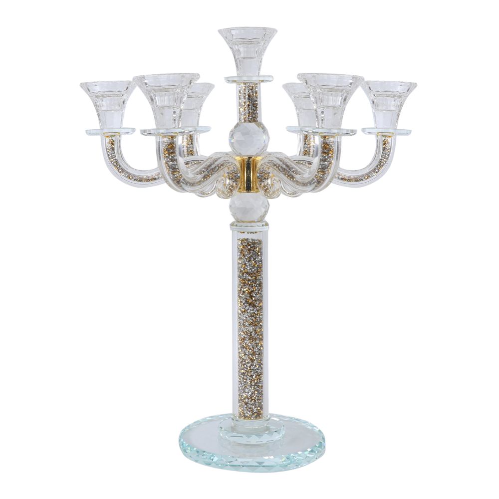 "Classic Style" 7 Branch Gold Filling Crystal Candelabra 16.5"H
