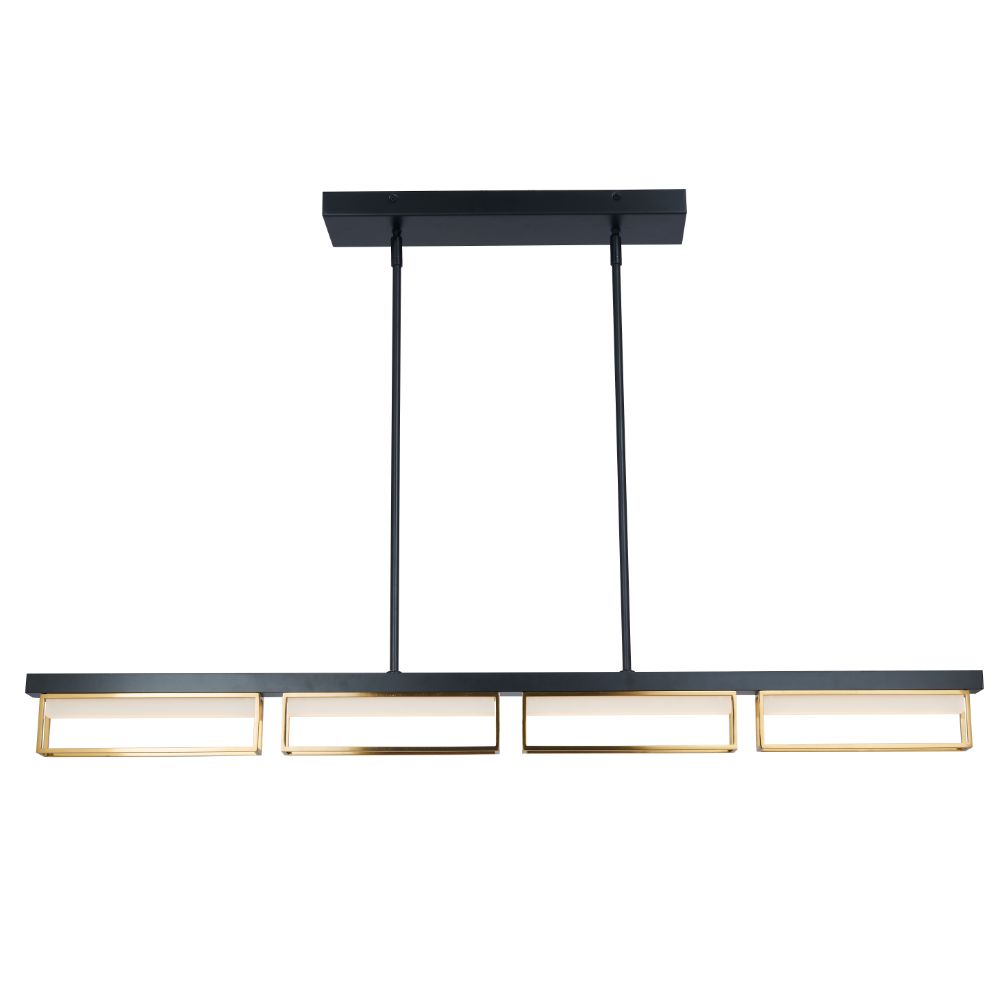 Abra Lighting 10019PN-MB.BRZ 4- Light Framed Pendant with Frosted Glass Diffuser in Matte Black:Bronze