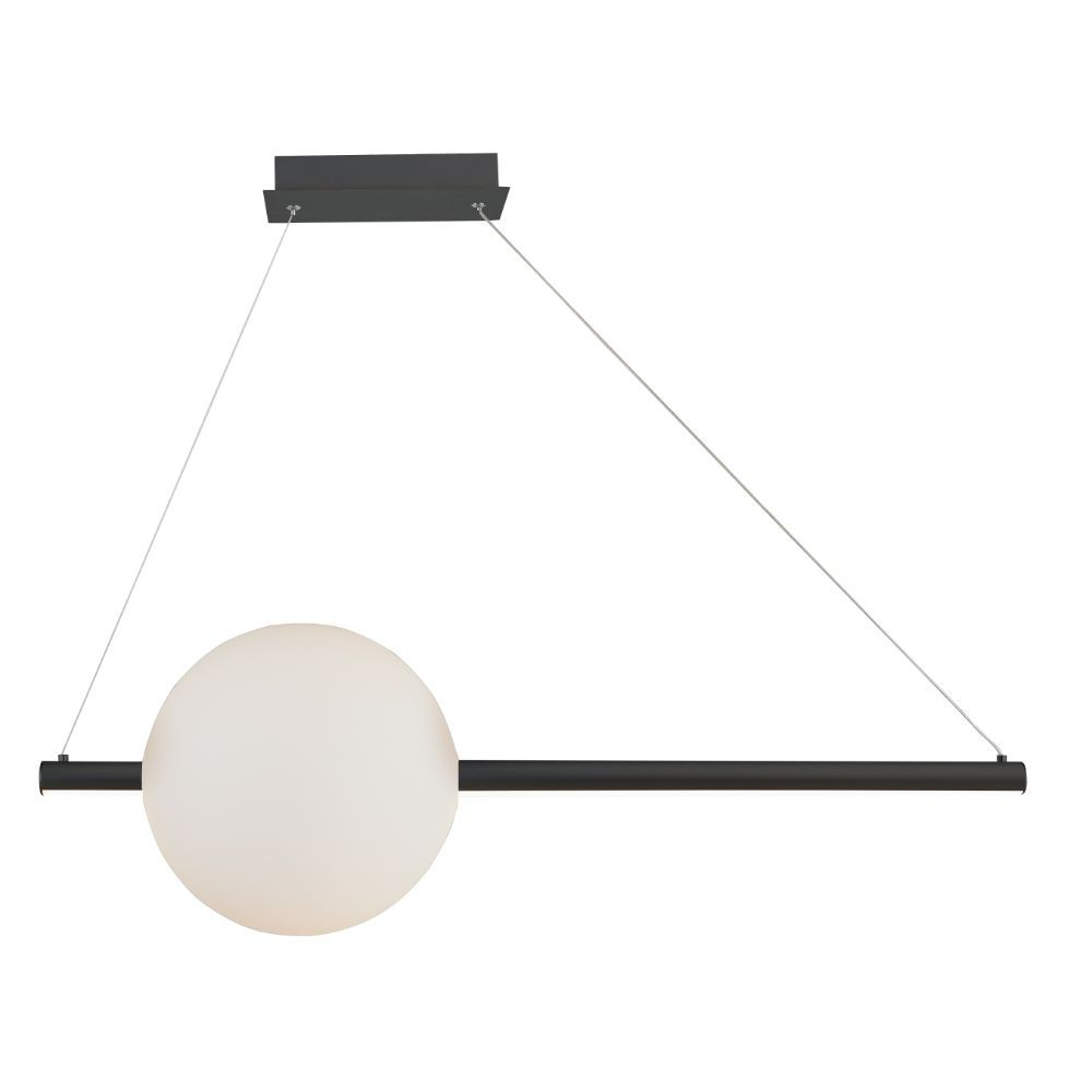 Abra Lighting 10023PN-BL Linear Bar Pendant with Up-Down Illumination with Opal Glass Orb in Black