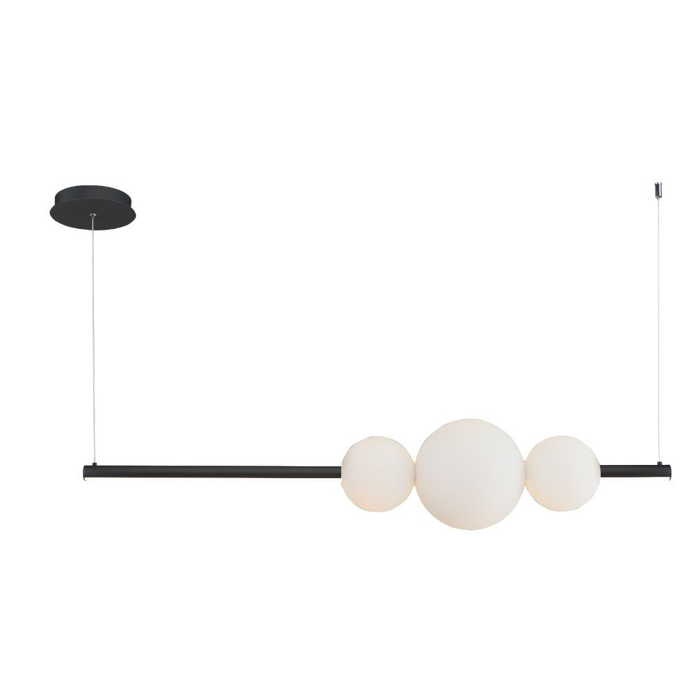 Abra Lighting 10024PN-BL Linear Bar Pendant with Up-Down Illumination with 3 Opal Glass Orb