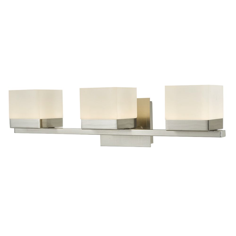 Abra Lighting 20023WV-BN 3Lt Vanity with Square Edge Lite Dimmable LED Acrylic Shades in Brushed Nickel