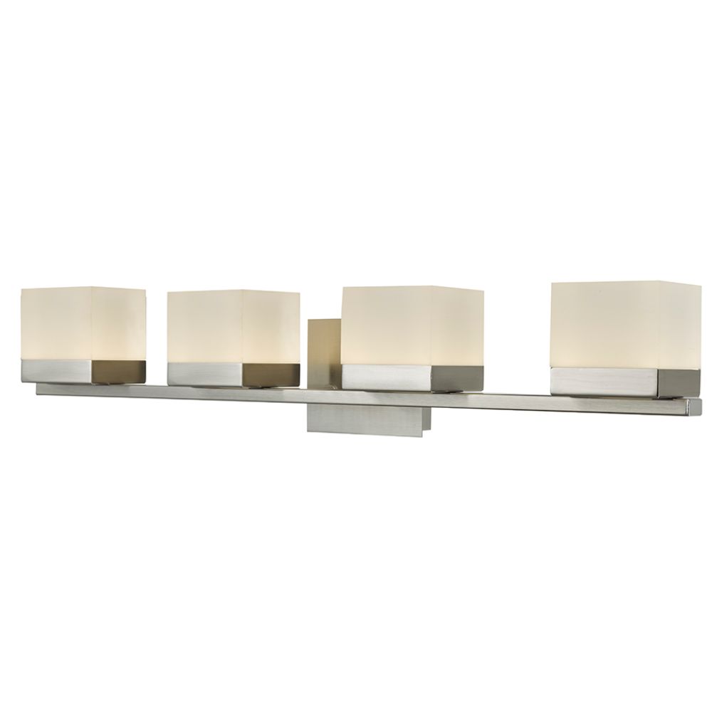 Abra Lighting 20024WV-BN 4Lt Vanity with Square Edge Lite Dimmable LED Acrylic Shades in Brushed Nickel