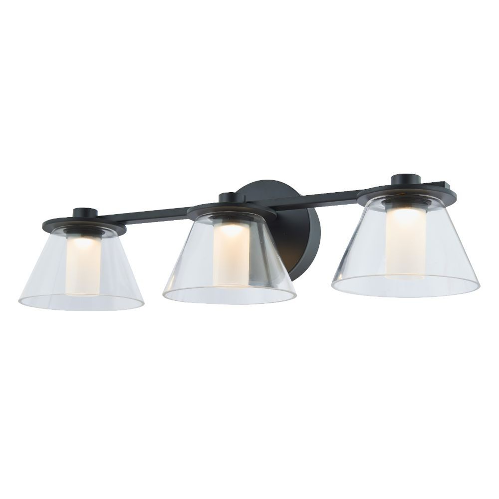Abra Lighting 20127WV-BL 3 Light Clear Glass Cones with Opal Glass Diffuser in Black