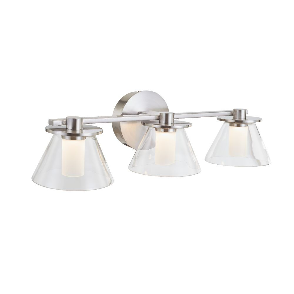 Abra Lighting 20127WV-BN 3 Light Clear Glass Cones with Opal Glass Diffuser in Brushed Nickel