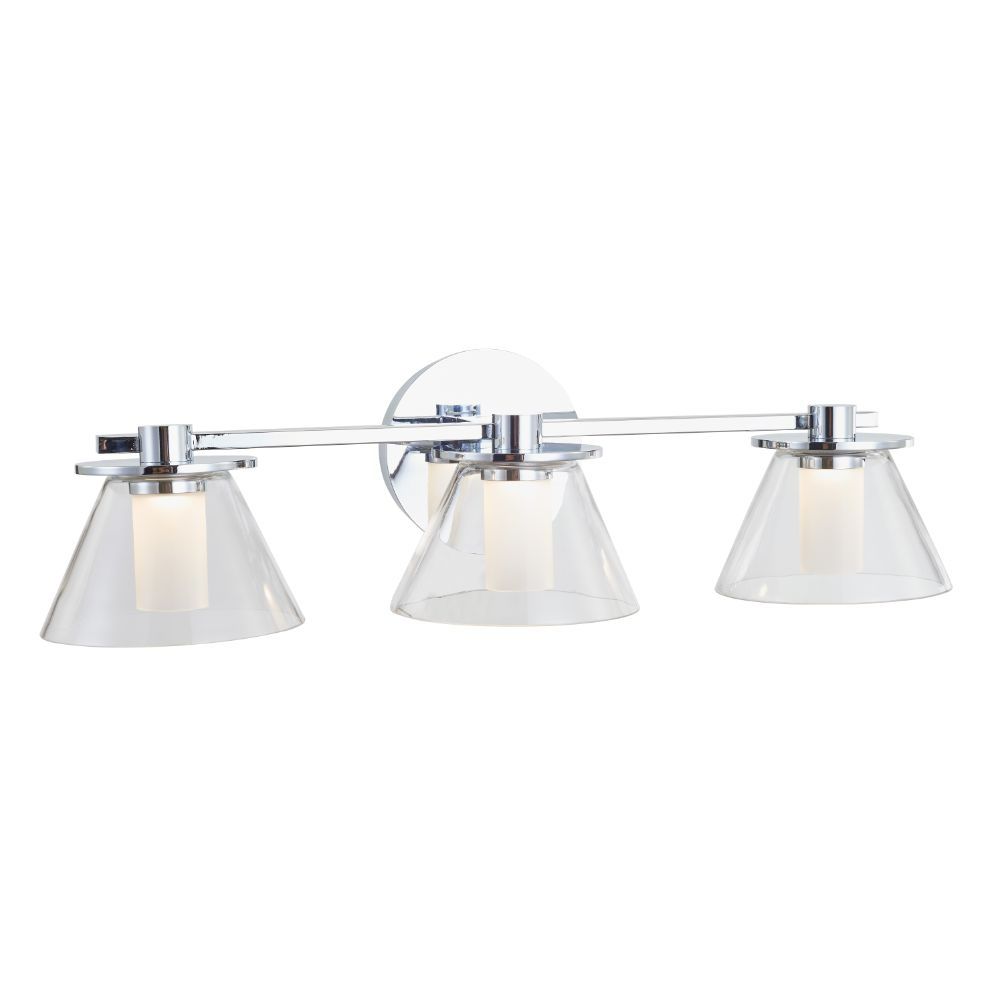 Abra Lighting 20127WV-CH 3 Light Clear Glass Cones with Opal Glass Diffuser in Chrome