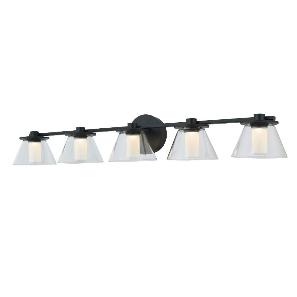 Abra Lighting 20129WV-BL 5 Light Clear Glass Cones with Opal Glass Diffuser in Black