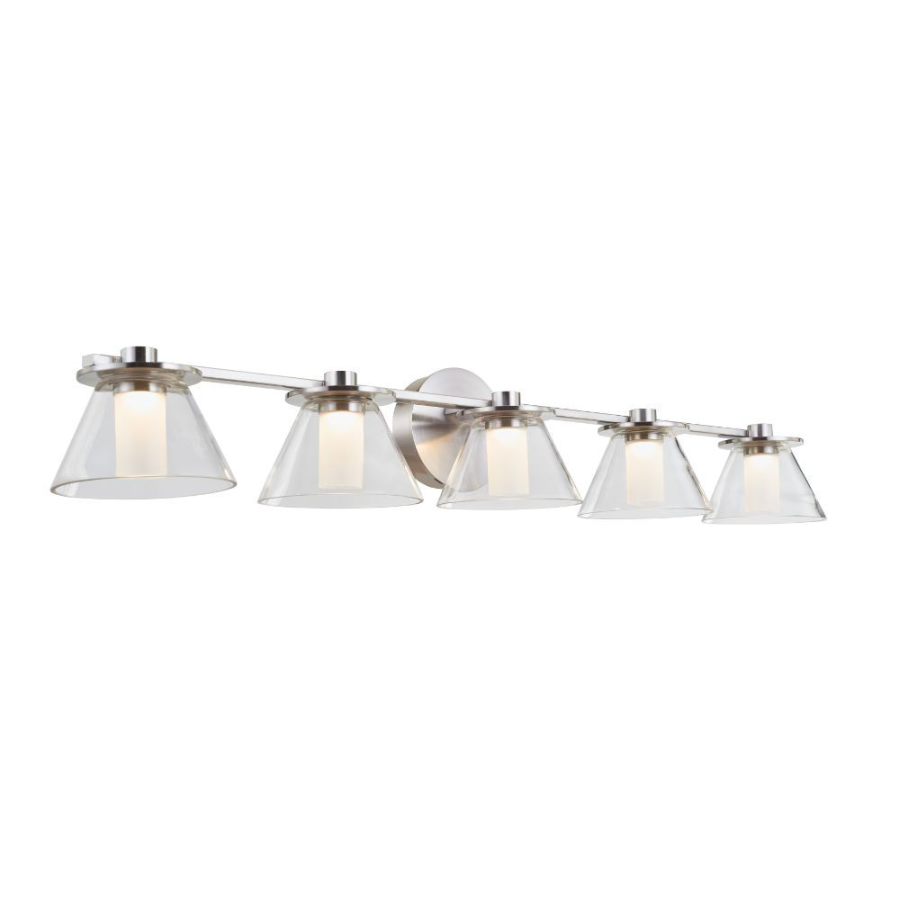 Abra Lighting 20129WV-BN 5 Light Clear Glass Cones with Opal Glass Diffuser in Brushed Nickel