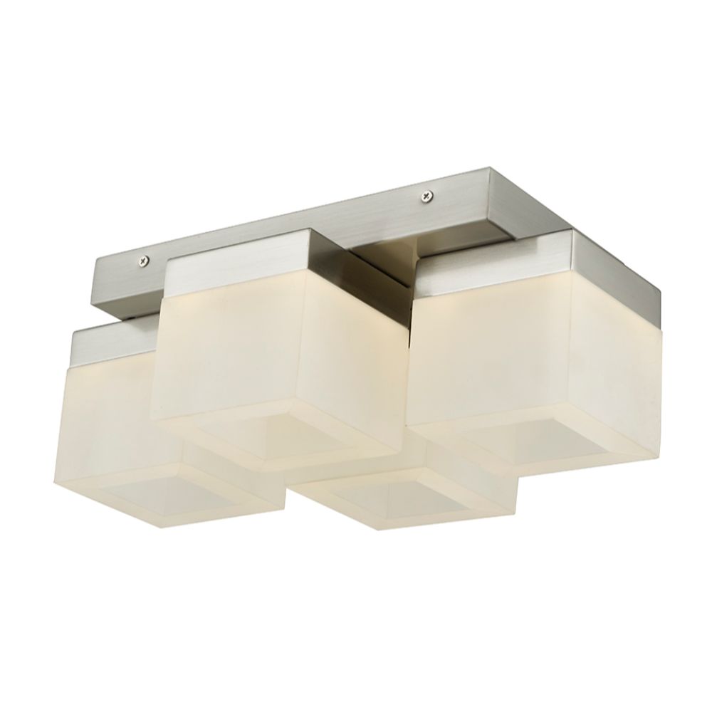 Abra Lighting 30055FM-BN 4Lt Wall or Ceiling Fixture with Square Edge Lite Dimmable LED Acrylic Shades in Brushed Nickel