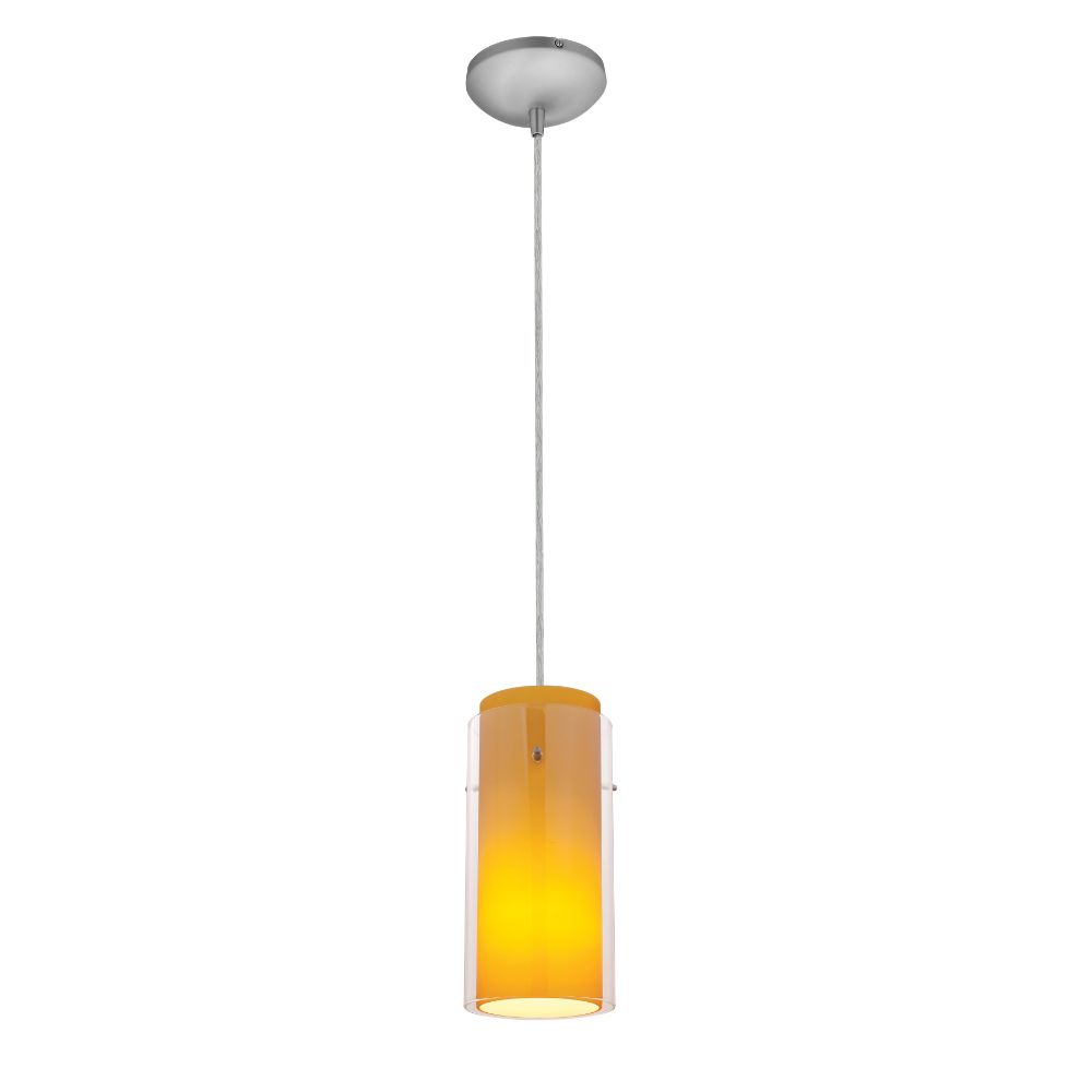 Access Lighting 28033-1C-BS/CLAM Glass`N Glass Cylinder Pendant in Brushed Steel