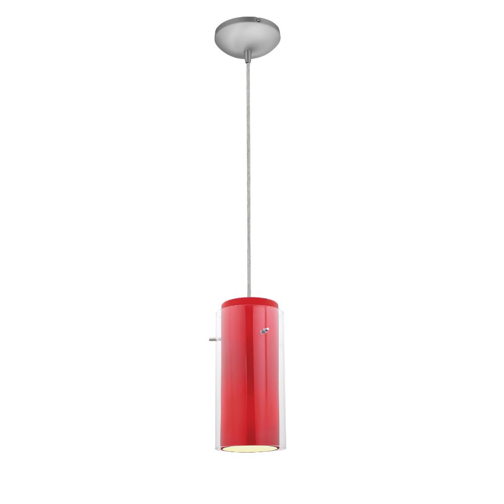 Access Lighting 28033-1C-BS/CLRD Glass`N Glass Cylinder Pendant in Brushed Steel