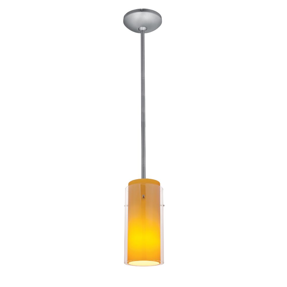 Access Lighting 28033-1R-BS/CLAM Glass`N Glass Cylinder Pendant in Brushed Steel