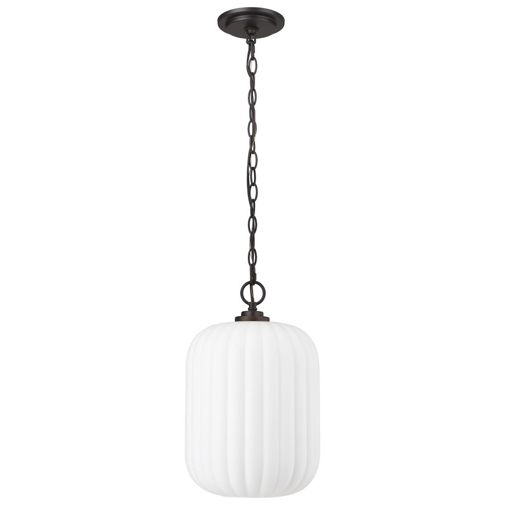 Acclaim Lighting IN10005ORB Cabot 10.25 in. Oil Rubbed Bronze 1-Light Pendant with White Reeded glass.