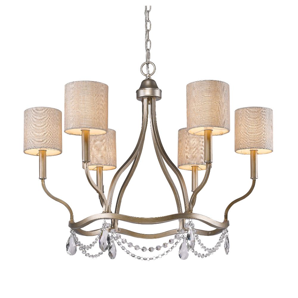 Acclaim Lighting IN11005WG Margaret 6-Light Washed Gold Chandelier With Fabric Shades And Crystal Accents