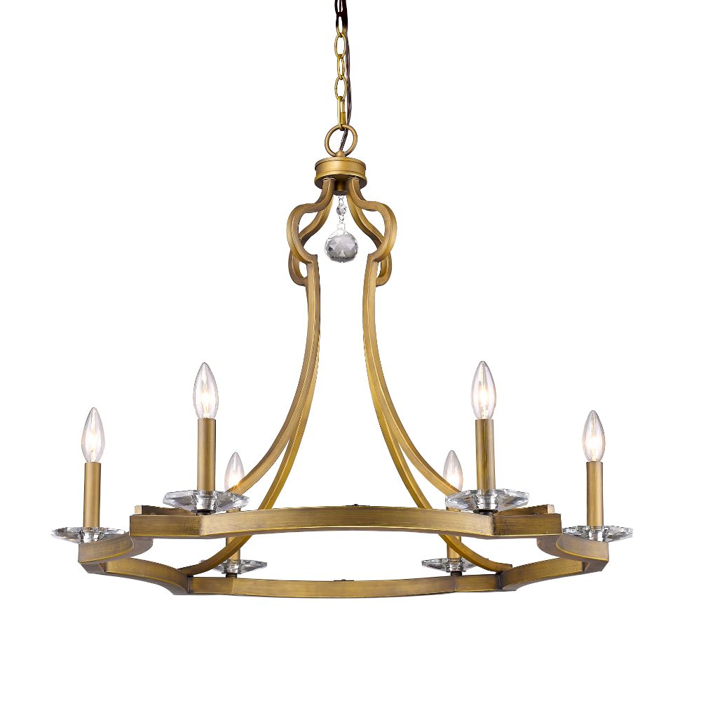Acclaim Lighting IN11015RB Peyton 6-Light Raw Brass Chandelier With Crystal Accents
