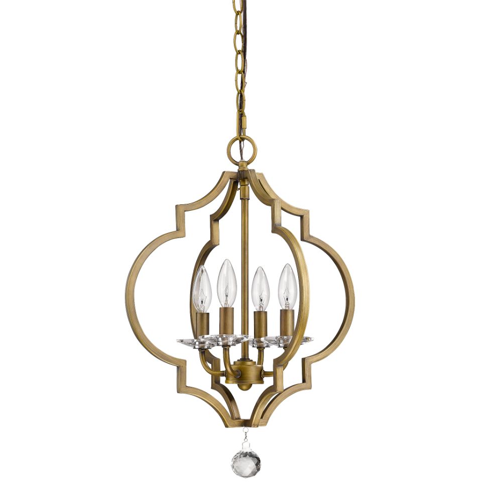 Acclaim Lighting IN11017RB Peyton 4-Light Raw Brass Chandelier With Crystal Accents