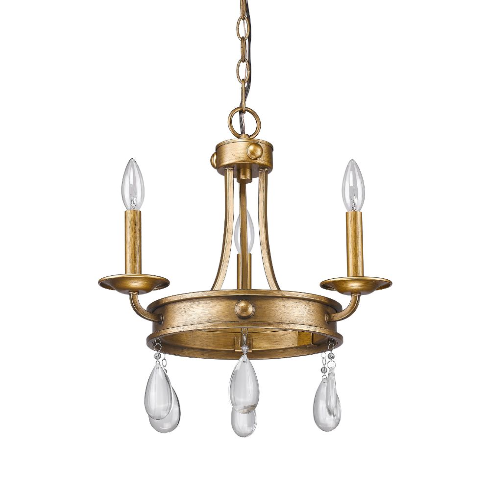 Acclaim Lighting IN11027AG Krista 3-Light Antique Gold Chandelier With Crystal Accents