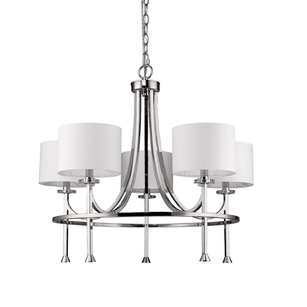 Acclaim Lighting IN11040PN Kara 5-Light Polished Nickel Chandelier With Fabric Shades And Crystal Bobeches