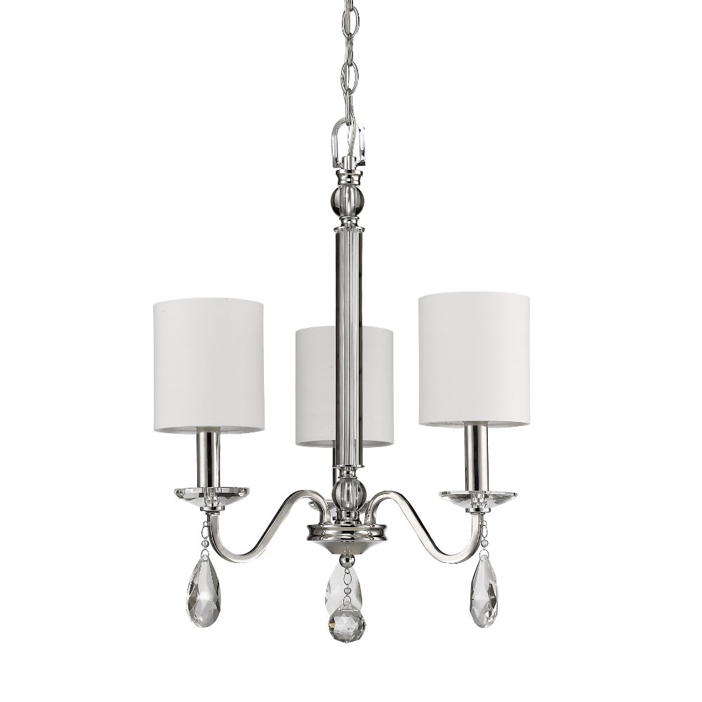 Acclaim Lighting IN11051PN Lily 3-Light Polished Nickel Chandelier With Fabric Shades And Crystal Accents