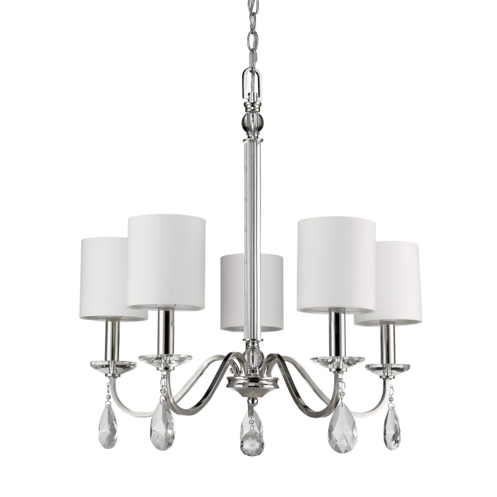 Acclaim Lighting IN11052PN Lily 5-Light Polished Nickel Chandelier With Fabric Shades And Crystal Accents