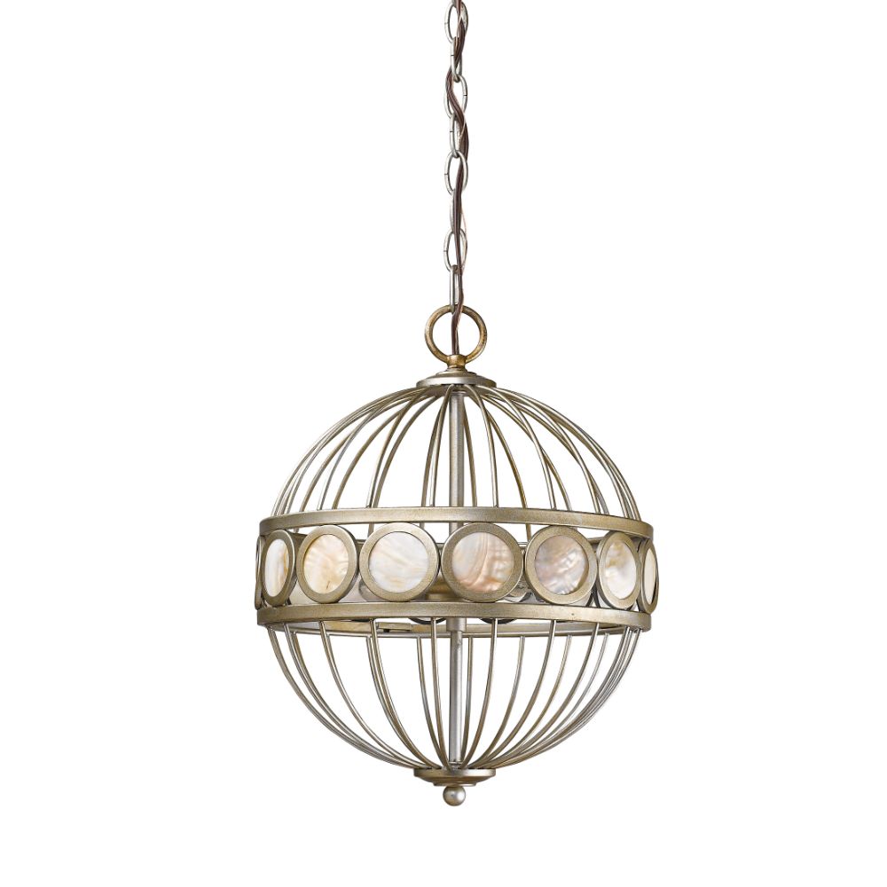 Acclaim Lighting IN11105AS Aria 3-Light Antique Silver Globe Pendant With Mother Of Pearl Accents