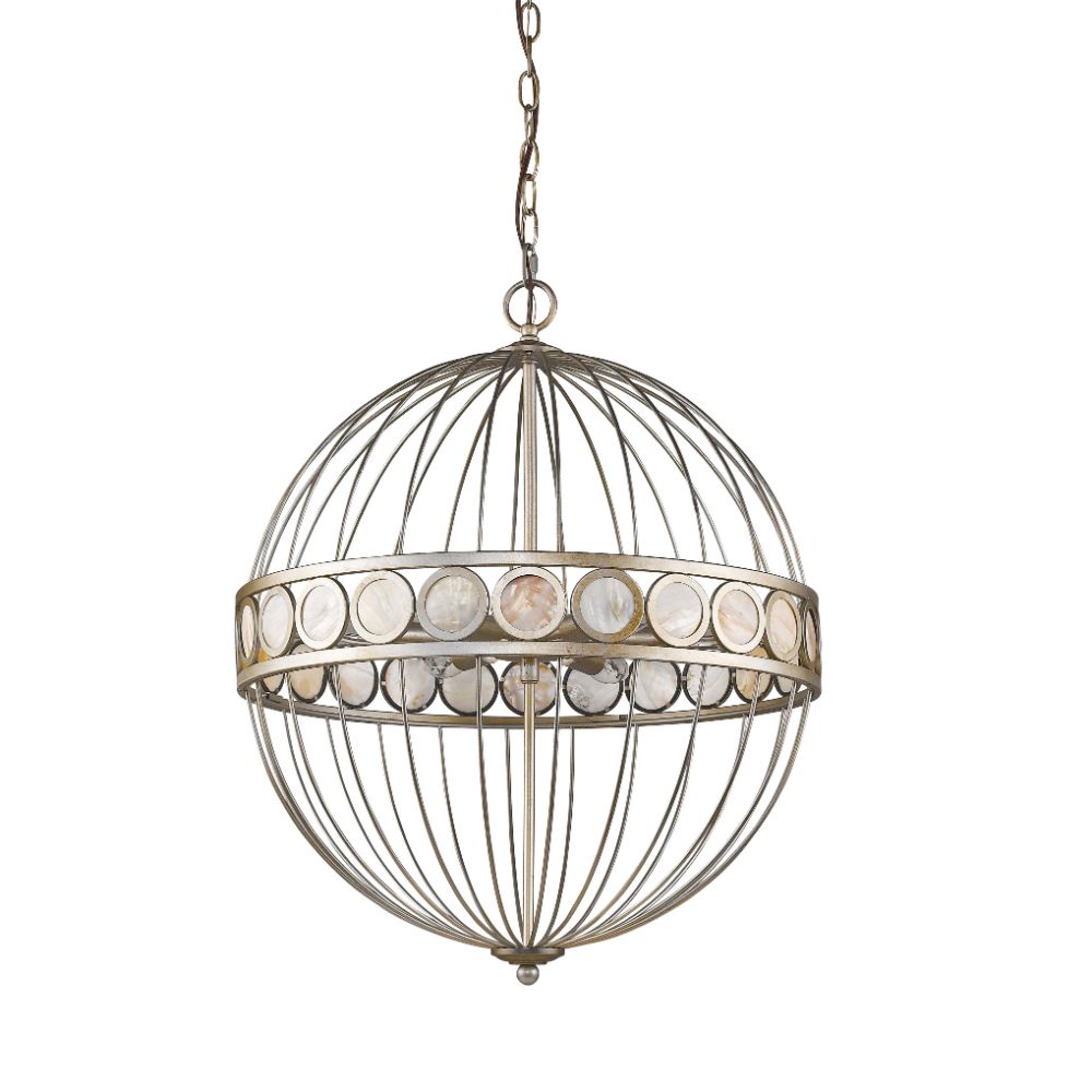 Acclaim Lighting IN11106AS Aria 6-Light Antique Silver Globe Pendant With Mother Of Pearl Accents
