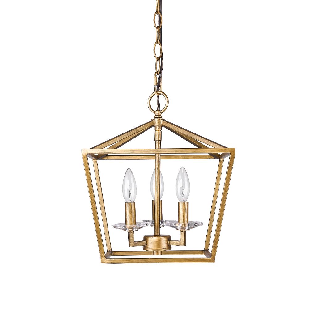 Acclaim Lighting IN11131AG Kennedy 3-Light Antique Gold Pendant With Crystal Bobeches