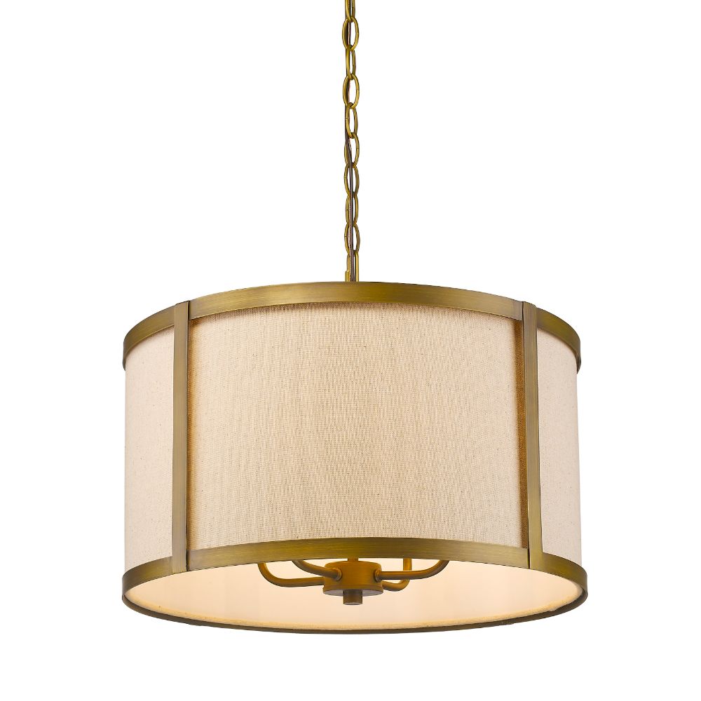 Acclaim Lighting IN11140RB Jessica 4-Light Raw Brass Drum Pendant With Metal Rimmed Fabric Shade