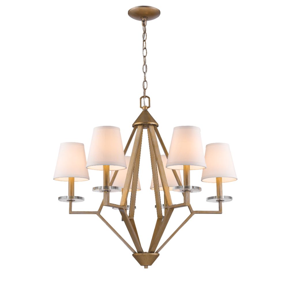 Acclaim Lighting IN11320WG Easton 6-Light Washed Gold Chandelier With Crystal Bobeches And White Fabric Shades