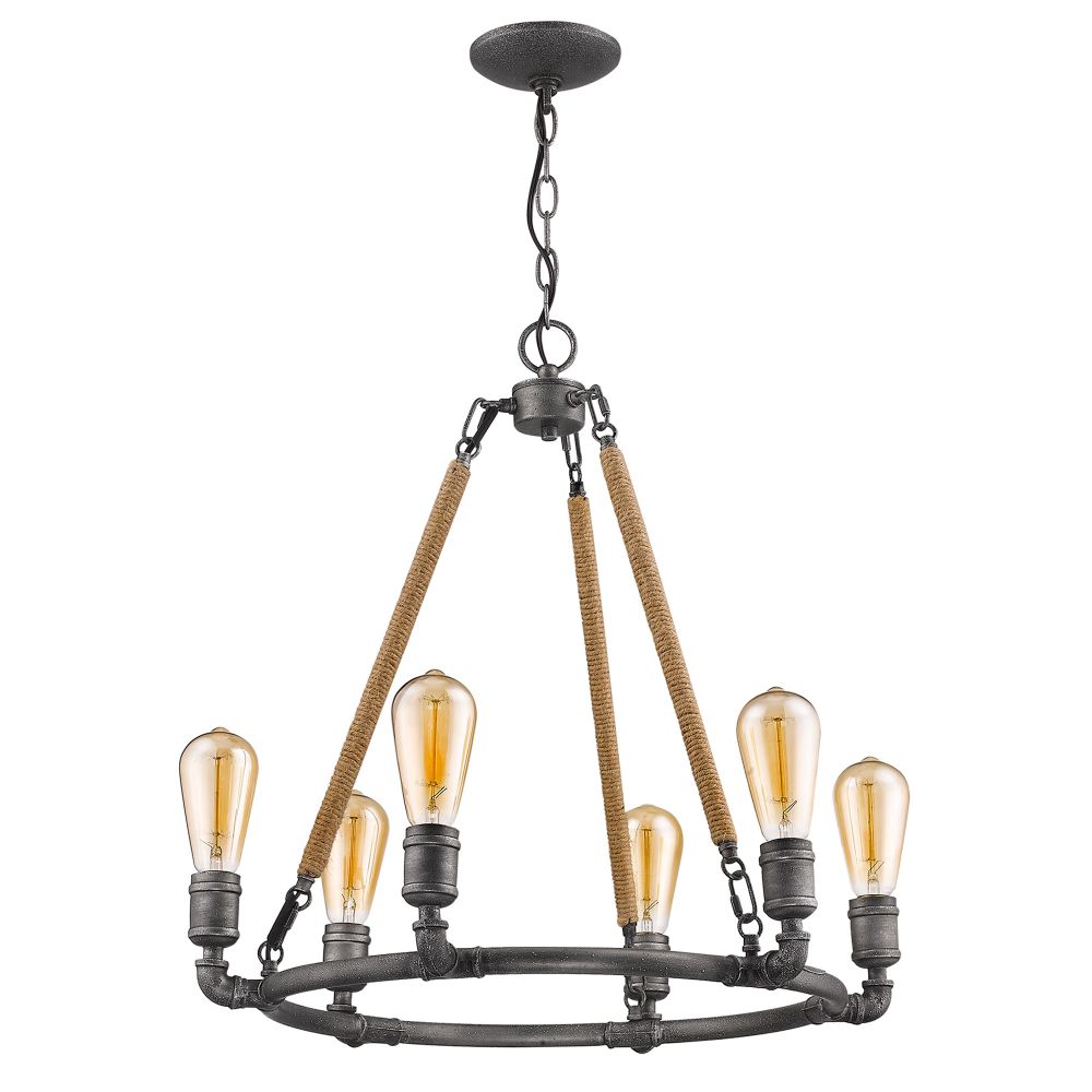 Acclaim Lighting IN11325AGY Grayson 6-Light Antique Gray Chandelier With Jute Wrapped Uprights