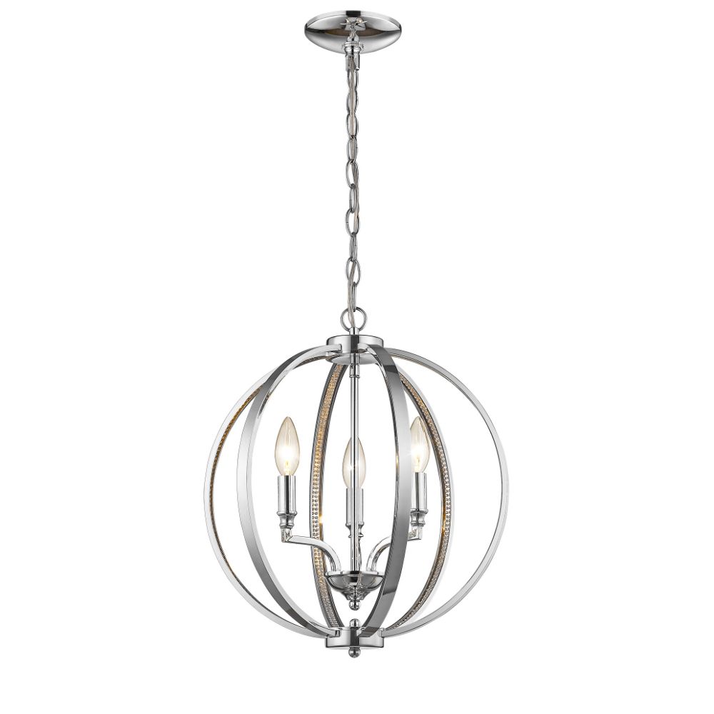 Acclaim Lighting IN11336CH Nevaeh 3-Light Chrome Globe Pendant With Crystal Accents