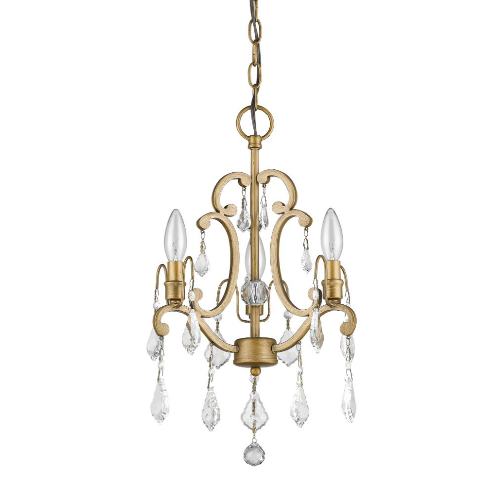 Acclaim Lighting IN11355AG Claire 3-Light Antique Gold Convertible Mini Chandelierto Semi-Flush Mount With Crystal Accents