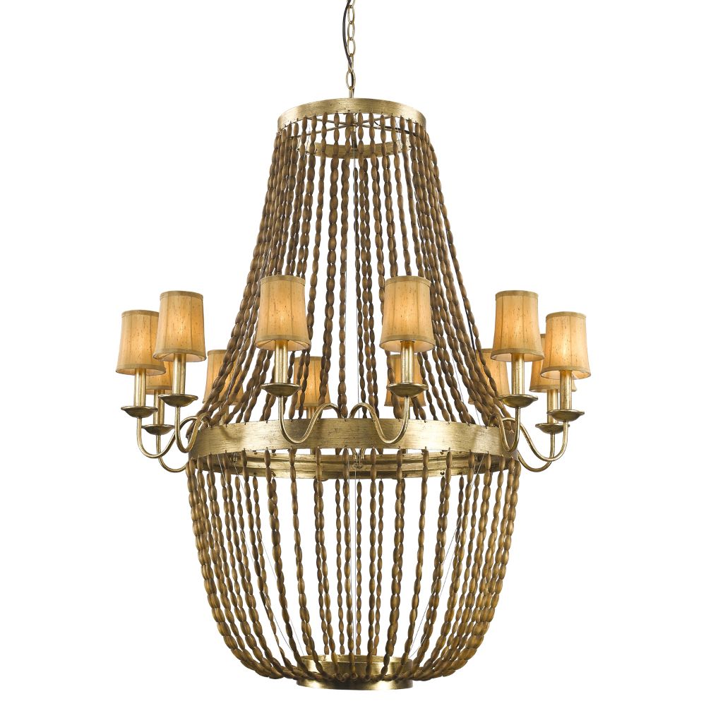 Acclaim Lighting IN11406AGL Anastasia 6-Light Antique Gold Leaf Chandelier With Wooden Beaded Chains And Gold Fabric Shades