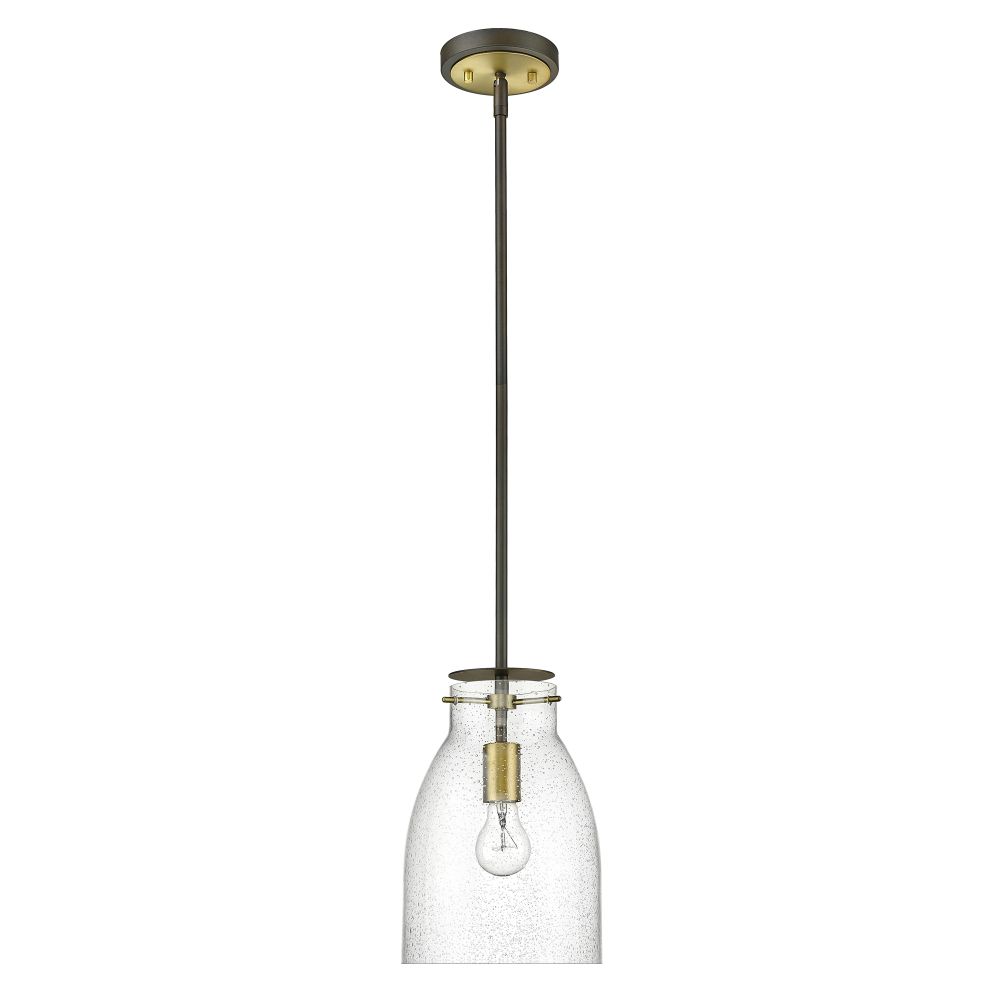 Acclaim Lighting IN20000ORB Shelby 8" Oil Rubbed Bronze and Antique Brass 1-Light Pendant with Clear Seedy glass.