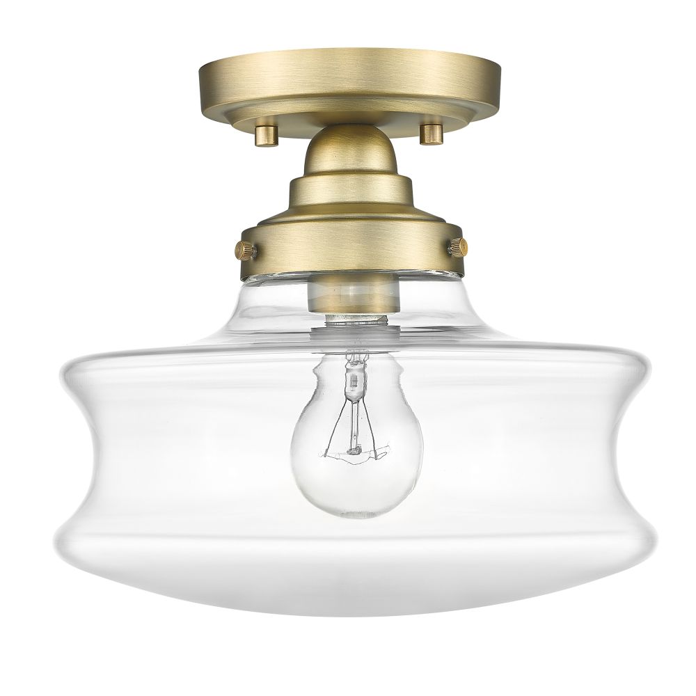 Acclaim Lighting IN20070ATB Keal 10" Antique Brass 1-Light Convertible Semi-Flush with Clear glass.  Add included stems to use as a Pendant.