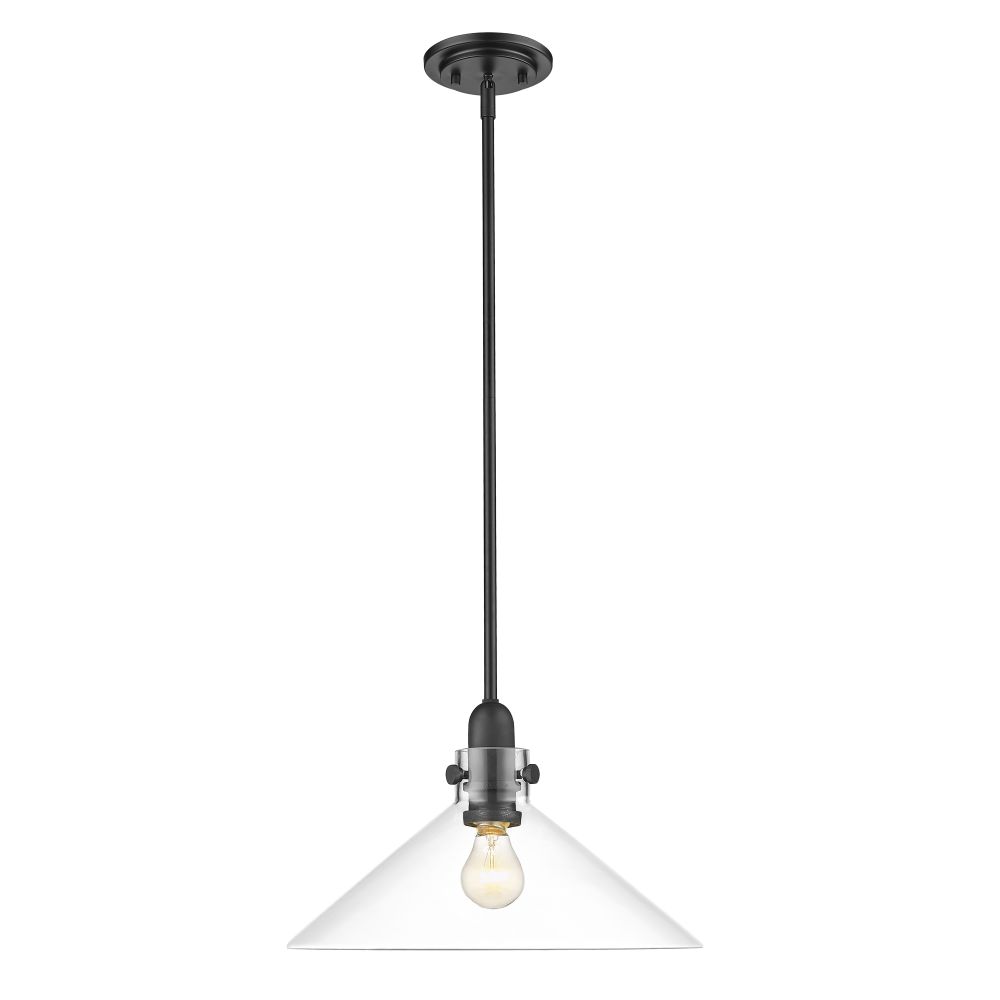 Acclaim Lighting IN20080BK Dwyer 15.25" Matte Black 1-Light Pendant with Clear glass.