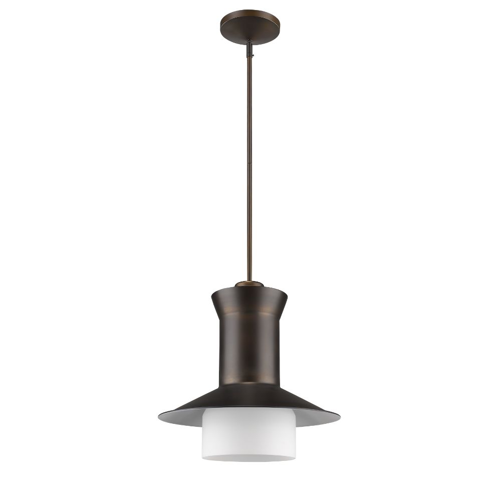 Acclaim Lighting IN21165ORB Greta 1-Light Oil-Rubbed Bronze Pendant With Gloss White Interior And Etched Glass Shade