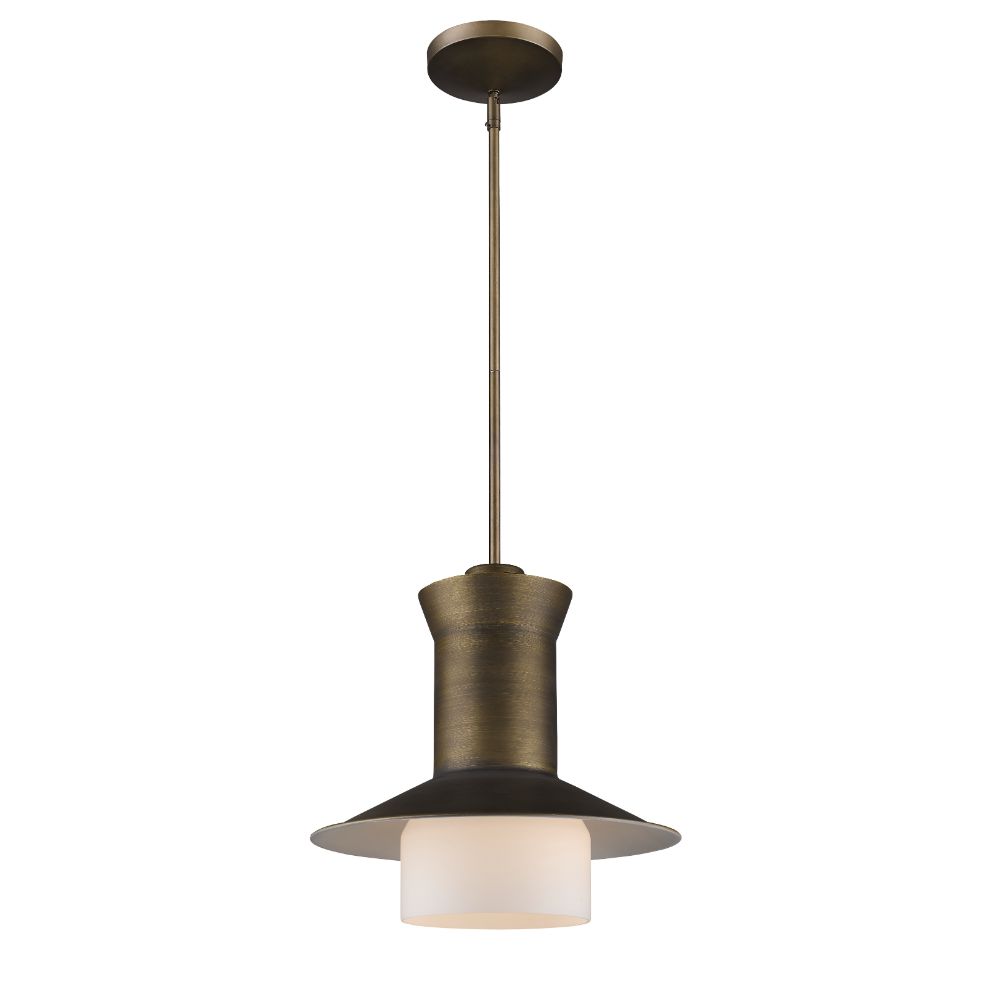 Acclaim Lighting IN21165RB Greta 1-Light Raw Brass Pendant With Gloss White Interior And Etched Glass Shade