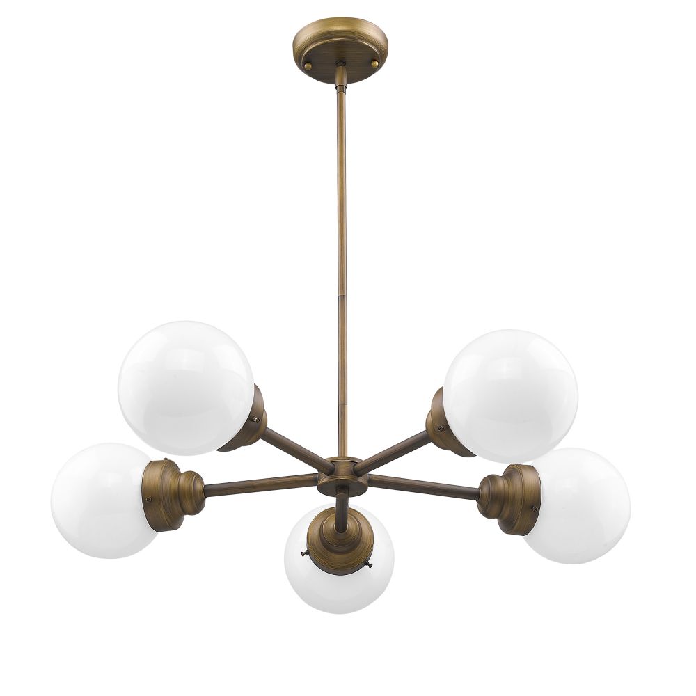 Acclaim Lighting IN21223RB Portsmith 5-Light Raw Brass Chandelier With White Globe Shades