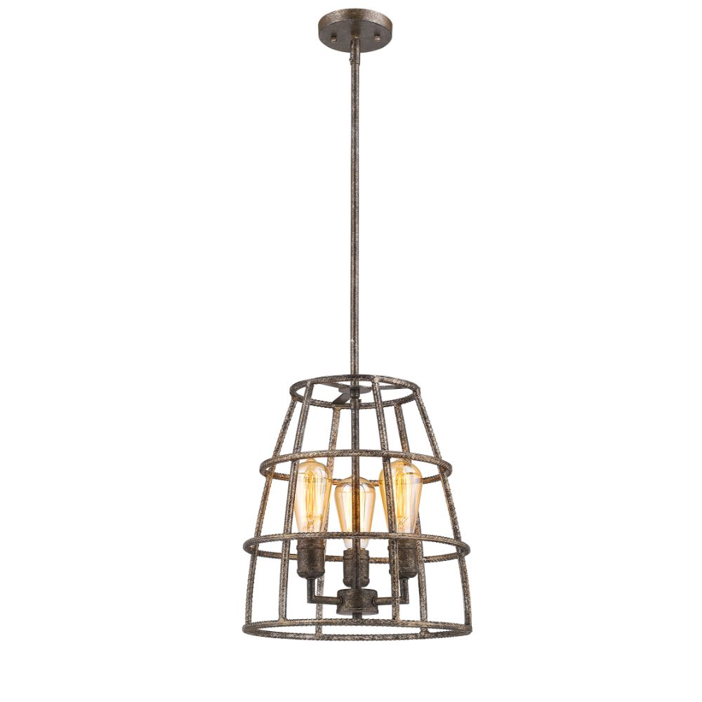 Acclaim Lighting IN21345AS Rebarre 3-Light Antique Silver Drum Pendant With Open Cage Shade